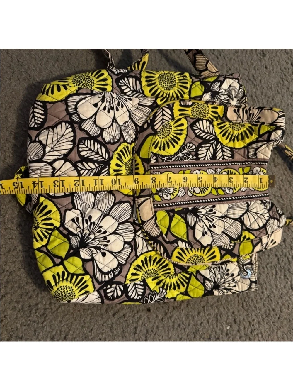 Vera Bradley Black and Yellow Quilted Floral Backpack